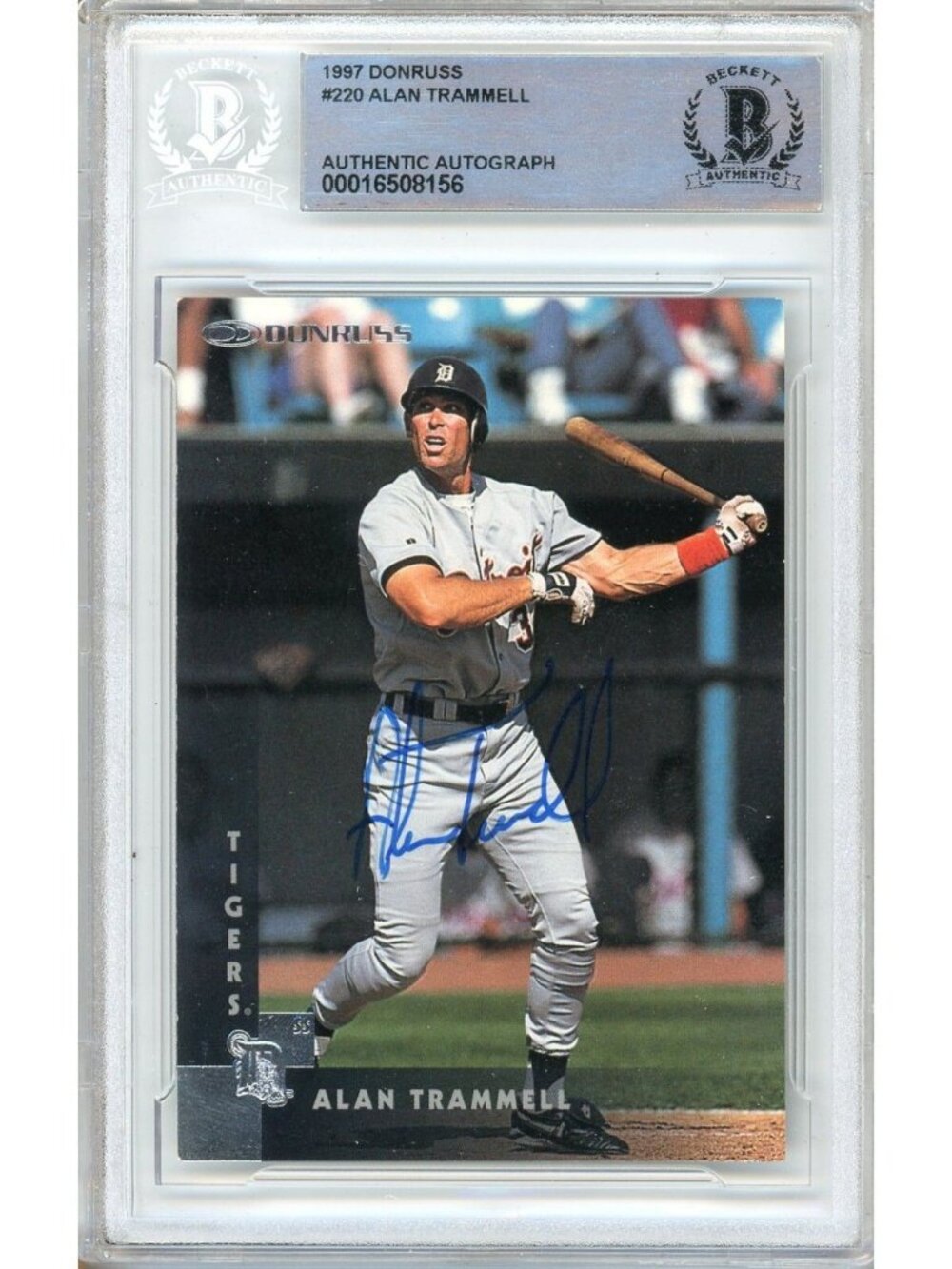 Alan Trammell Signed 1997 Donruss #220 Tigers Baseball Card Beckett BAS Slabbed